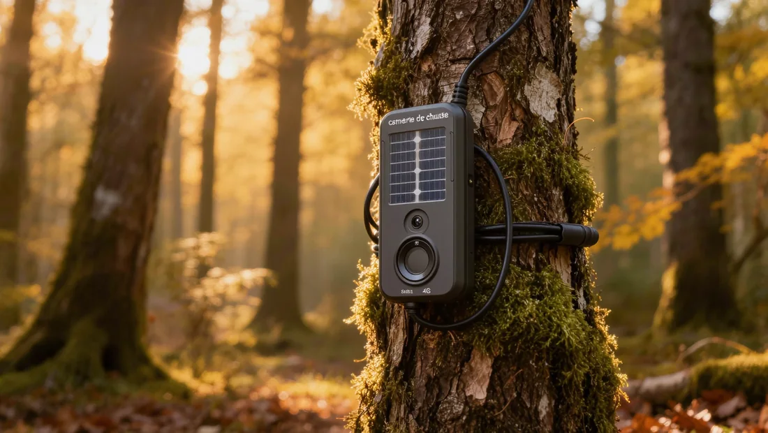 Panneau solaire installé au-dessus d'une caméra de chasse 4G