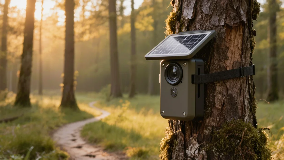Caméra de chasse solaire 4G installée en lisière de clairière