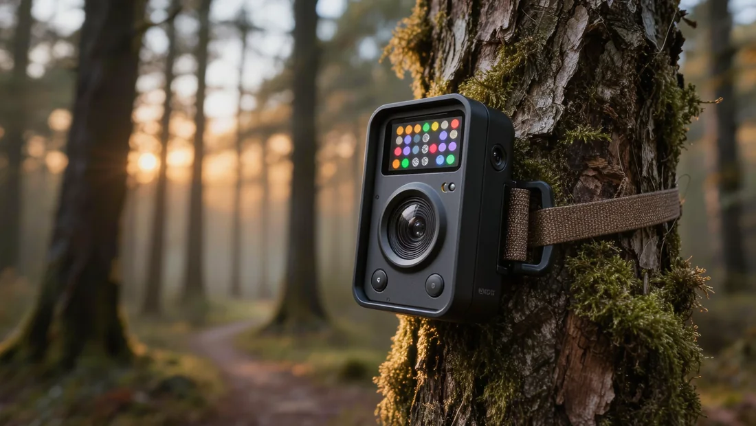 Détail de l'objectif et des LED infrarouges d'une caméra de chasse au crépuscule