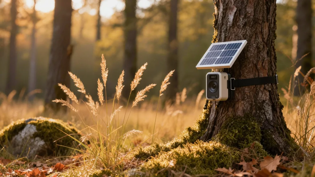 Caméra de chasse solaire installée en lisière de clairière